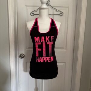 BCG Black and Hot‎ Pink "Make Fit Happen" racer back tank top.